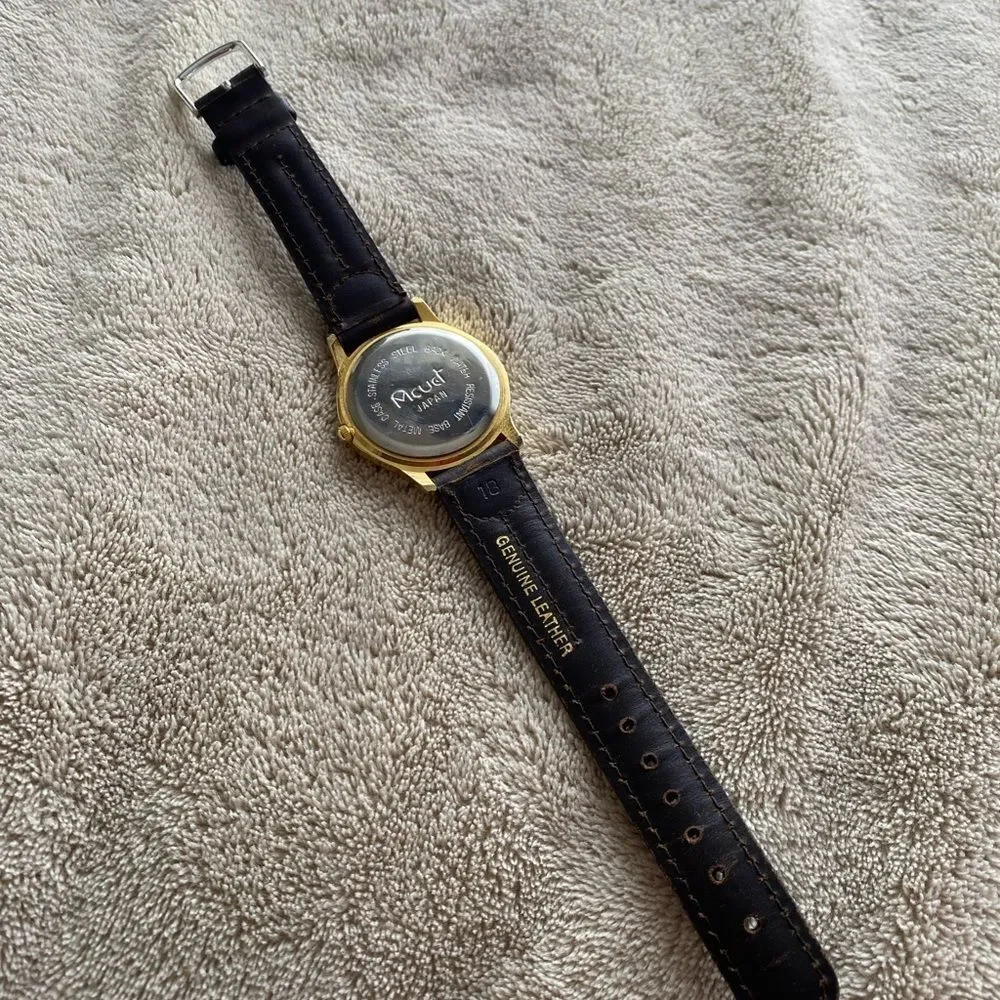 Acugi Japanese Gold Watch with Black Leather Strap